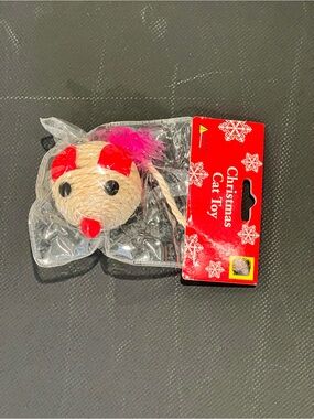 Christmas Cat Toy Ball with Pink Feather